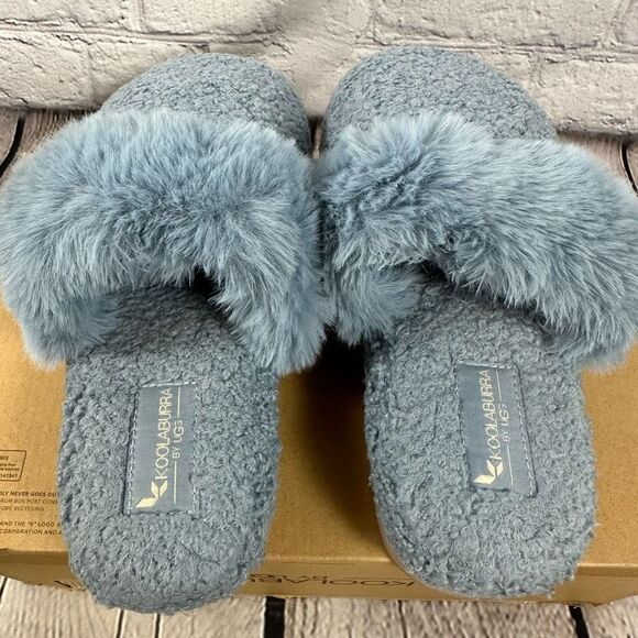 Koolaburra by UGG Women’s Peachee Closed Toe Faux Fur Slide Slipper Flat Blue 5 - Picture 9 of 11